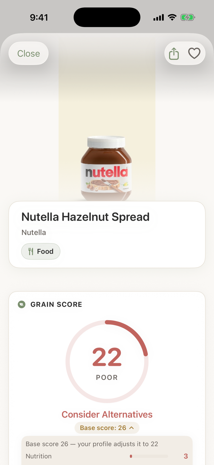 Nutella scanned in Grain — Consider Alternatives